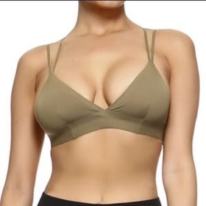 UNWORN Olive Deep V neck seamless silky bra